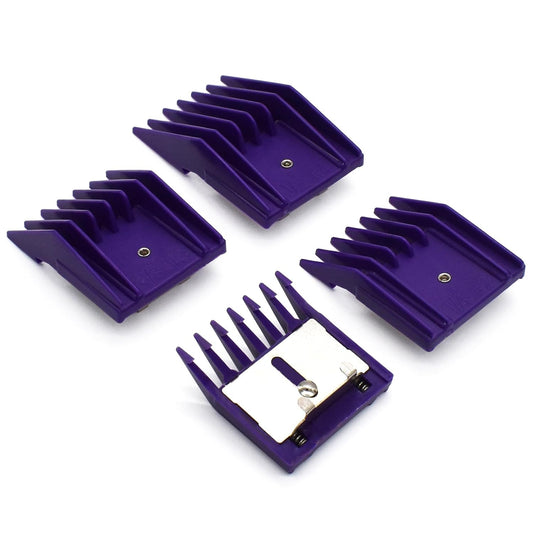 Professional A5 Animal Clipper Attachment Guard Guide Combs Set, 1/8" 1/4" 3/8" 1/2" Compatible with Andis AG BG, Oster Classic 76 Golden A5, Wahl KM Series Pet Groomer Horse Clipper Models (Purple)