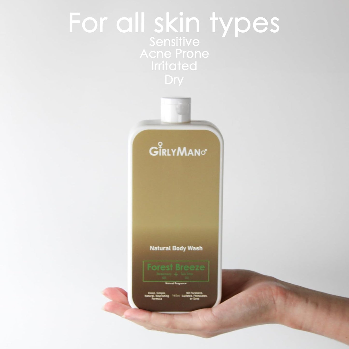 GirlyMan Natural Body Wash - Made with Olive Oil & Aloe Extract, No Artificial Fragrance, PH Balanced, Gentle Formula, Nourishing Ingredients, Family Owned (Rosemary Tea Tree)