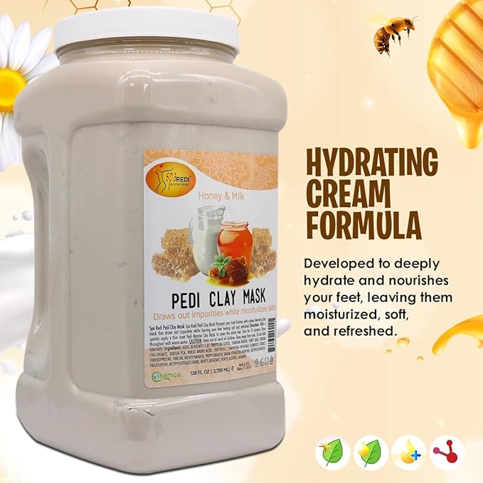 SPA REDI - Clay Mask, Milk and Honey, 128 Oz - Pedicure and Body Deep Cleansing, Skin Pore Purifying, Detoxifying and Hydrating