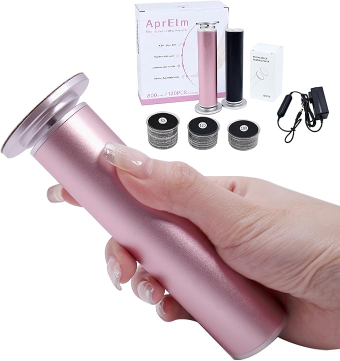 4.8IN Longer Electric Foot Callus Remover with 120pcs Sandpaper Discs, Professional Aluminum Callus Remover for Feet, Stepless Speed Control Pedicure Tools for Dead Skin