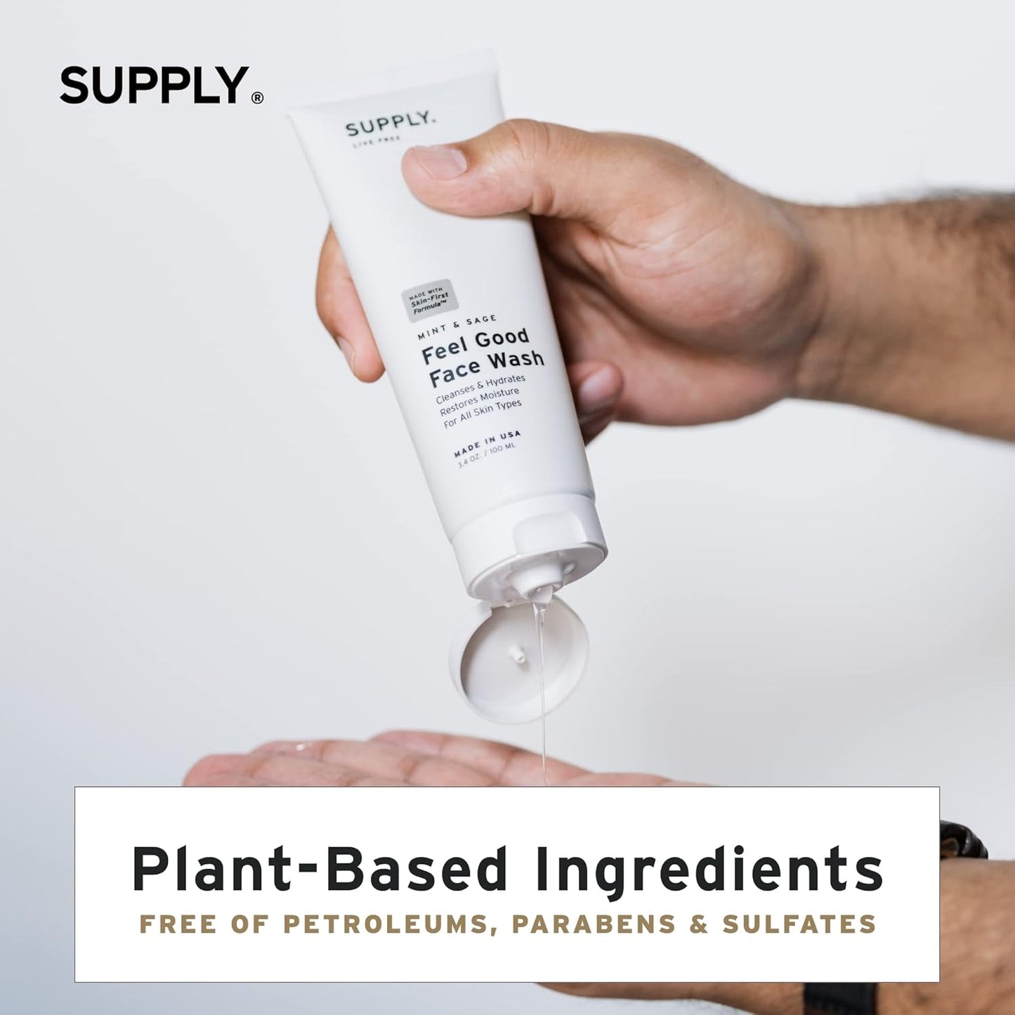 Supply Mens Face Wash - Plant-Based Face Wash Men's Cleanser with Aloe, Tea Tree & Mint - Gently Hydrates, Refreshes & Removes Impurities - Natural Skincare, 3.4 fl oz