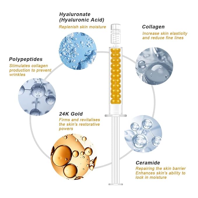 Under Eye 24K Gold Gel |Reduce Fine Lines, Dark Circles, Puffy Eyes, Undereye Bags| Advanced Night Anti Wrinkle Repair Eye Solution Gel-Cream | Facelift Essence Cream | 2 Syringe Pack