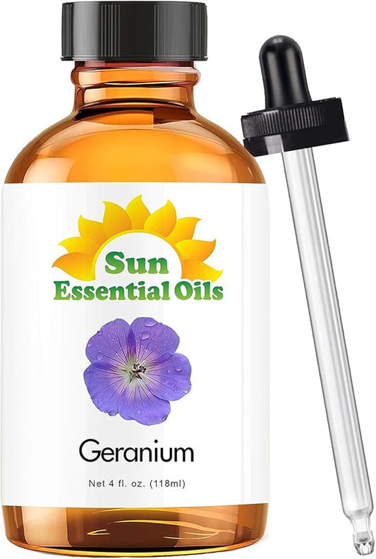Sun Essential Oils Geranium Essential Oil – Pure Geranium Extract Aromatherapy Oil (4 Fl Oz)