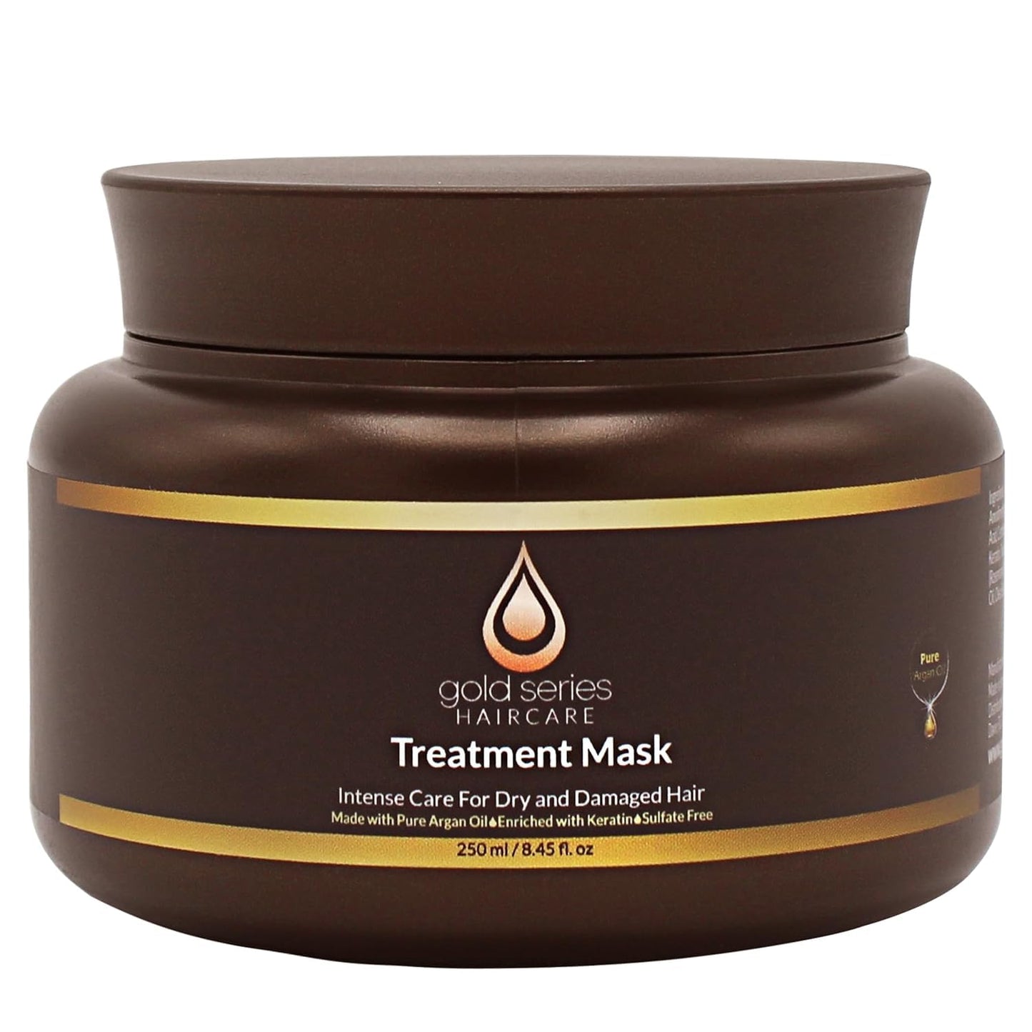 Gold Series Treatment Mask – Deep Hydrating Argan Oil Hair Mask for Dry, Damaged, Color Treated and Curly Hair Enriched with Keratin – Sulfate Free Natural Hair Repair Treatment, 8.45oz
