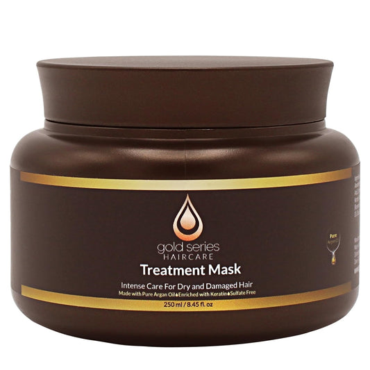 Gold Series Treatment Mask – Deep Hydrating Argan Oil Hair Mask for Dry, Damaged, Color Treated and Curly Hair Enriched with Keratin – Sulfate Free Natural Hair Repair Treatment, 8.45oz