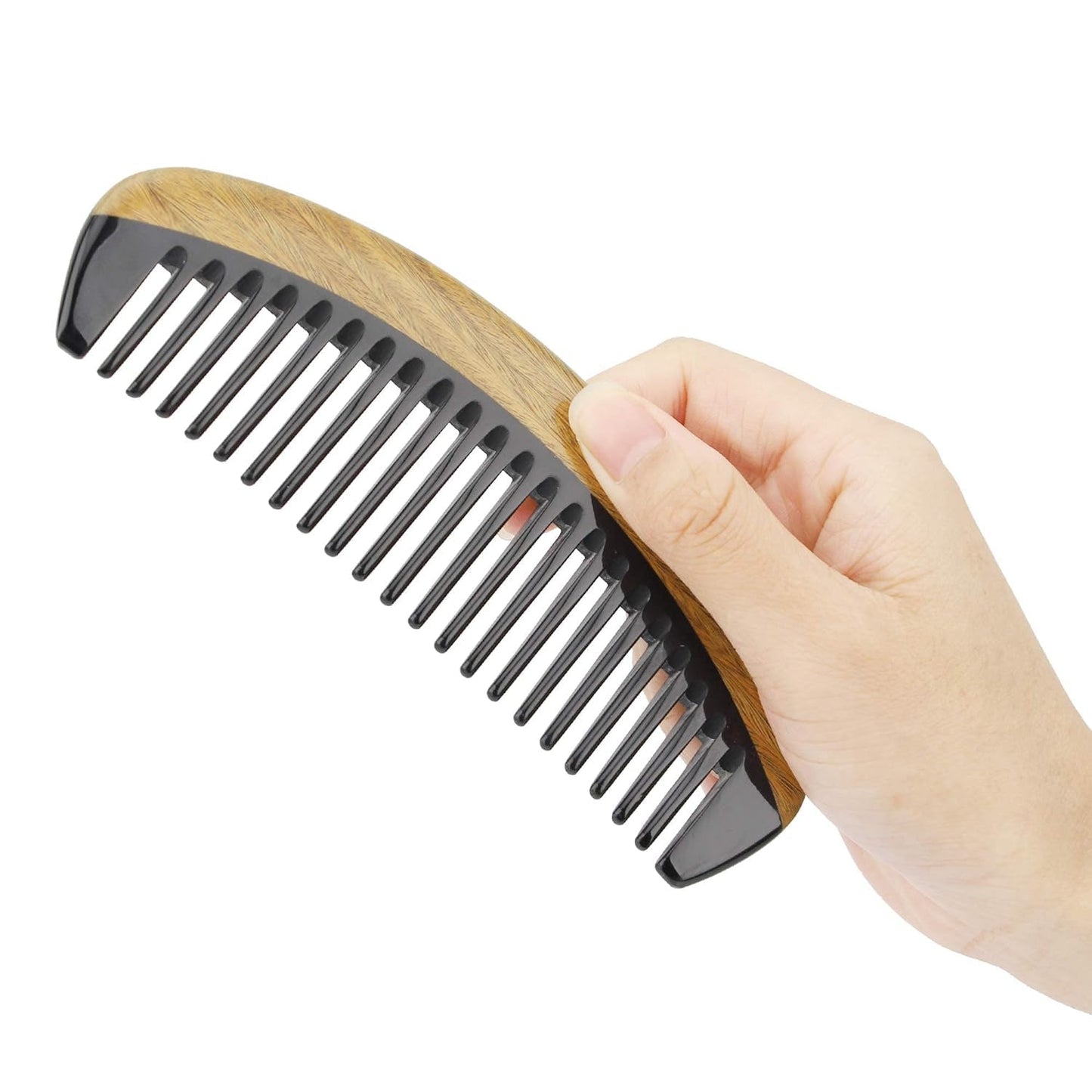 Onedor Buffalo Horn Handmade Sandalwood Hair Combs - Anti-Static Scented Natural Detangler Wooden Combs (Oval Wide Tooth)