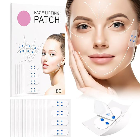 Kaely 80 Pcs Instant Face Lift Tape,Antiaging Body Shaping Tape,Neck Lifting Tape for Saggy Skin,Facelift Tape and Bands for Double Chin Jowls Thigh,Creates V-Shaped Face