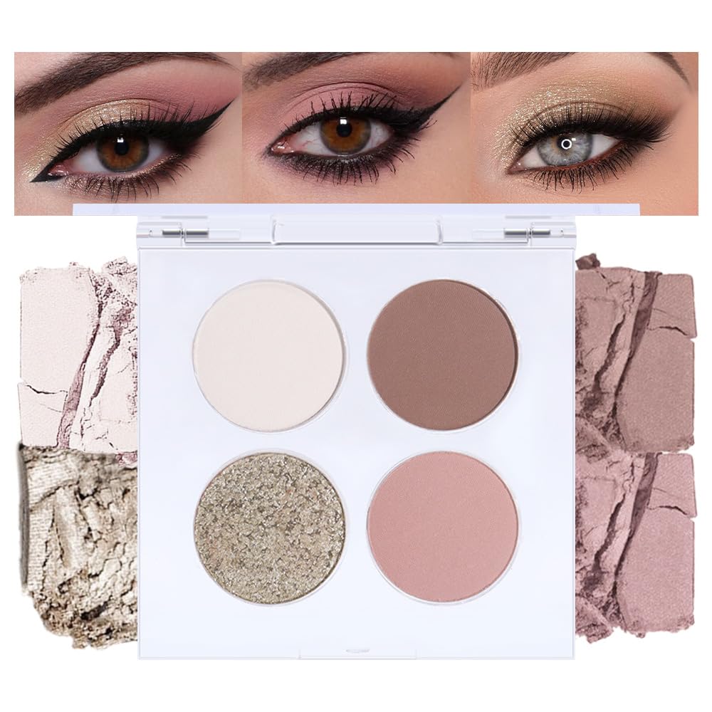 Eyeshadow Quads, 4 White Brown Golden Yellow Pink Matte Shimmer Eye Shadow Makeup Palette Pigmented Silver Glitter Metallic Eyeshadow Makeup Palette Sombra de ojos dorada ojos para ojos brillantes 02#