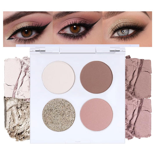 Eyeshadow Quads, 4 White Brown Golden Yellow Pink Matte Shimmer Eye Shadow Makeup Palette Pigmented Silver Glitter Metallic Eyeshadow Makeup Palette Sombra de ojos dorada ojos para ojos brillantes 02#