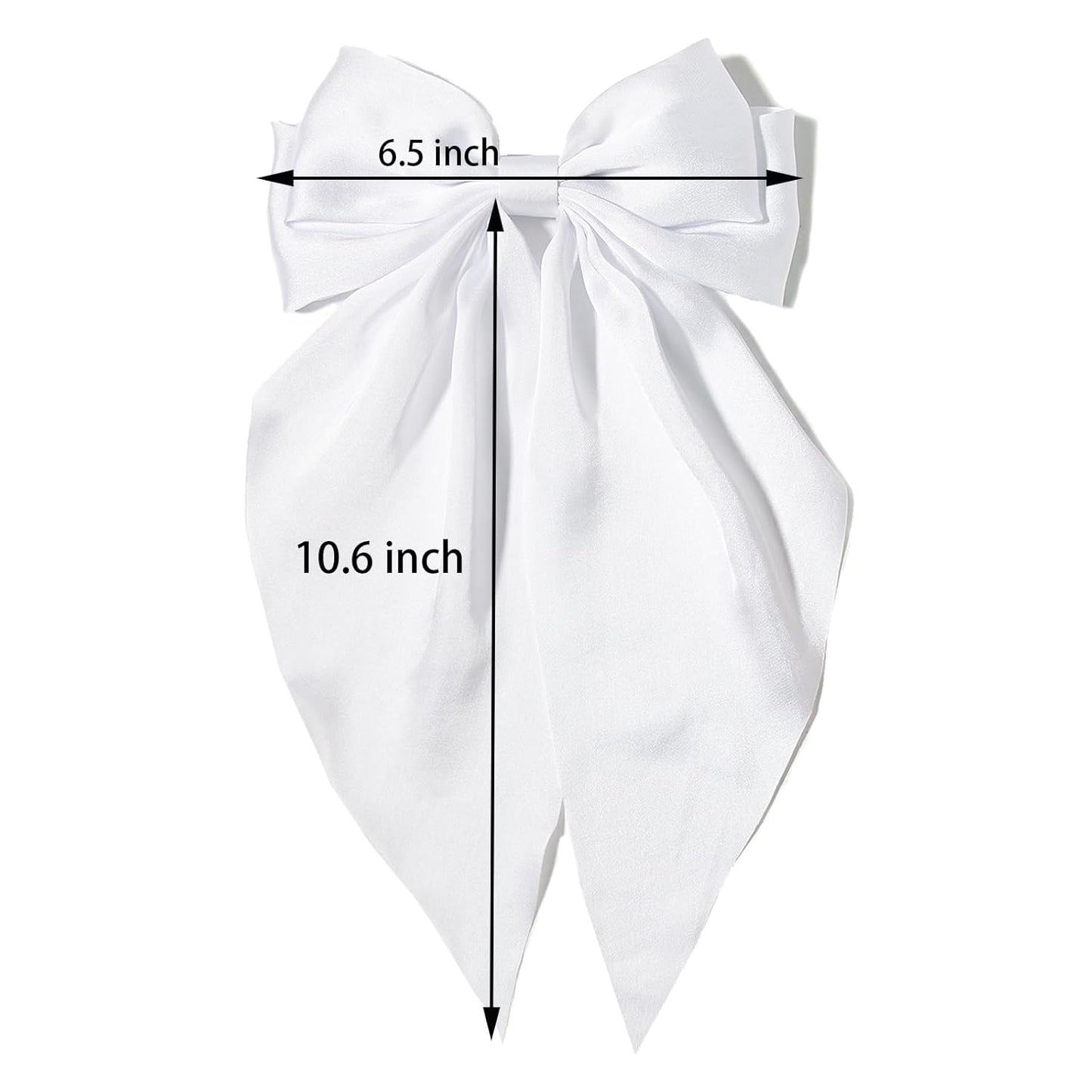 Furling Pompoms Hair Bow Clips Black White Big Satin Barrette Alligator Clips Long Tail Hair Accessories for Women Girls Teens,Pack of 2