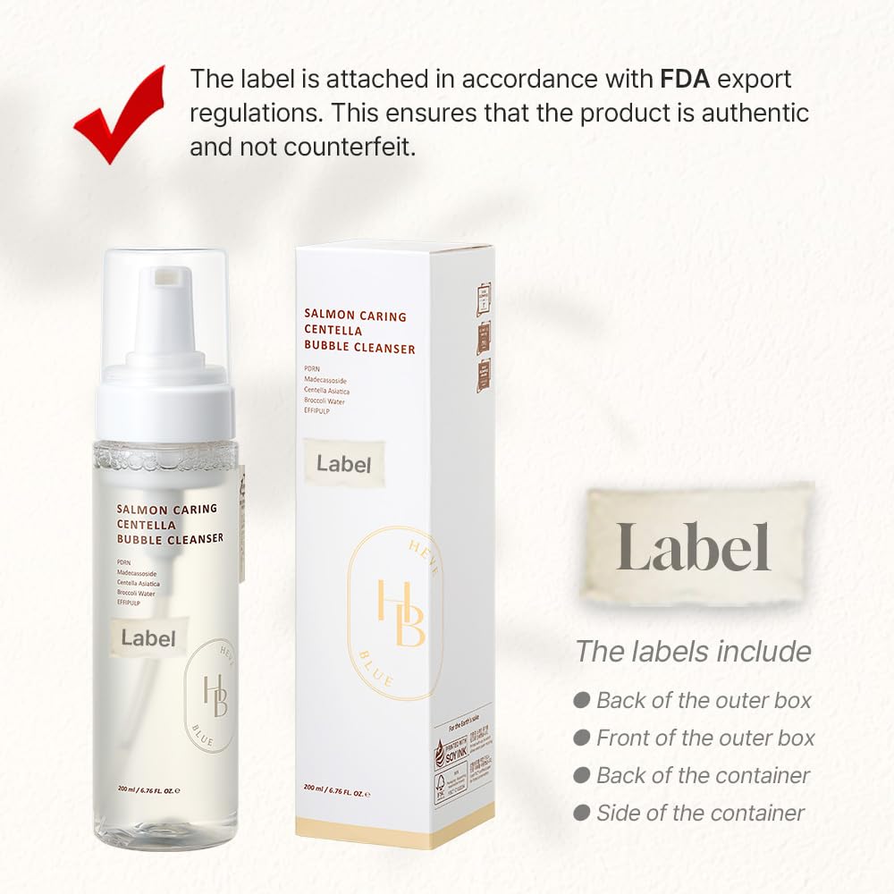 HEVEBLUE Salmon Caring Centella Bubble Cleanser - Salmon PDRN, pH 5.5, Salmon Egg Extract, Centella, Moisturizing, Balancing, Pore Cleansing, Low Irritation, Hypoallergenic, Sensitive Skin