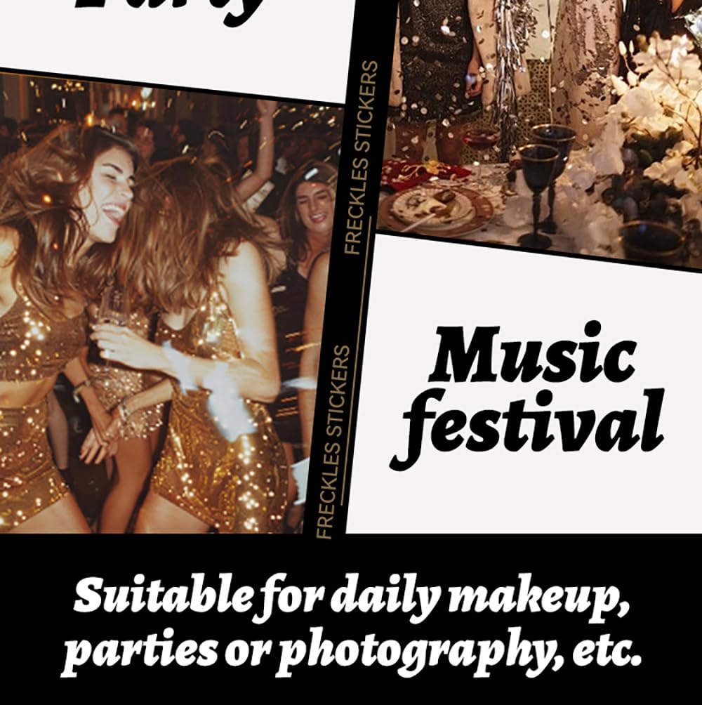 6Pcs Face Makeup Patches, Glitter Freckles Face Tattoo, Beauty Face Makeup Cute Glitter Makeup Accessories for Women - Cosmetic Glitter for Face