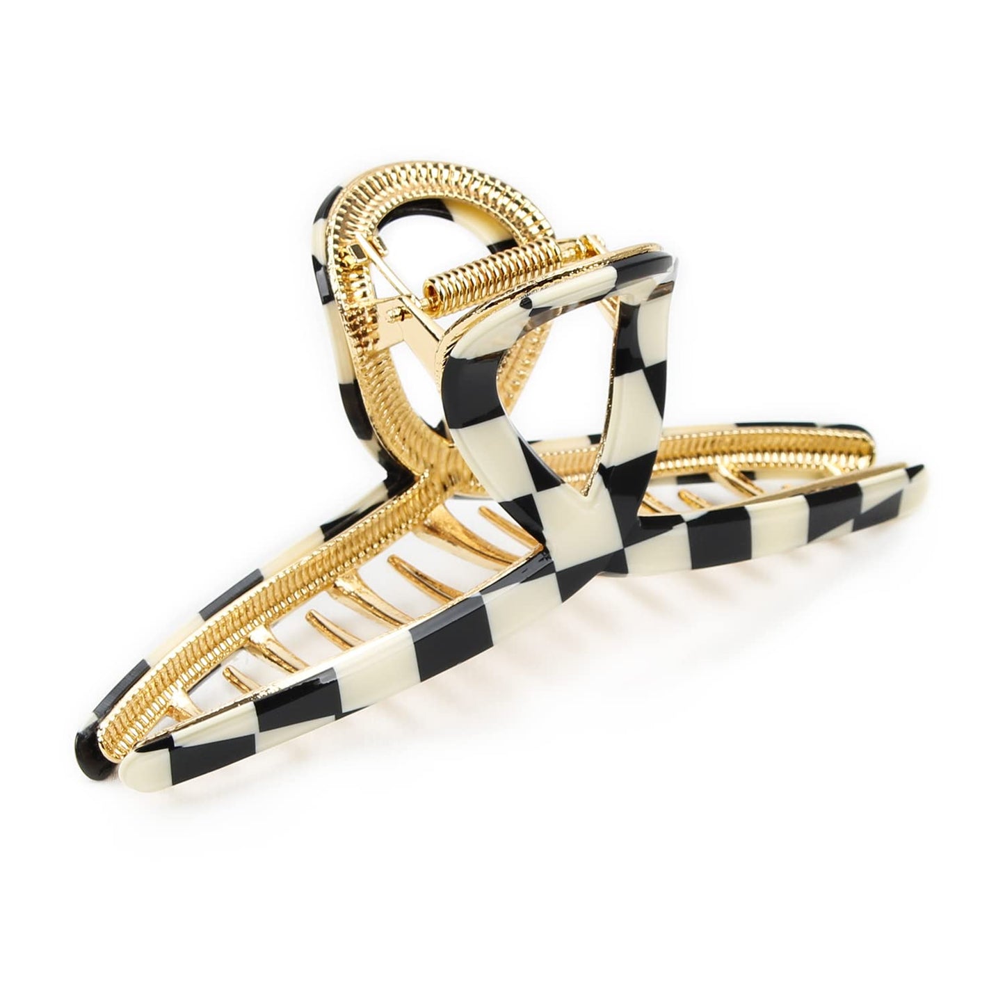 FAELBATY Hair Clip, Acetate Metal Claw Clip for Women, Strong Hold Claw for Heavy Hair, Checkerboard Pattern, 4.5" Jaw Clamp, Large Hair Accessories for Long Thick Hair