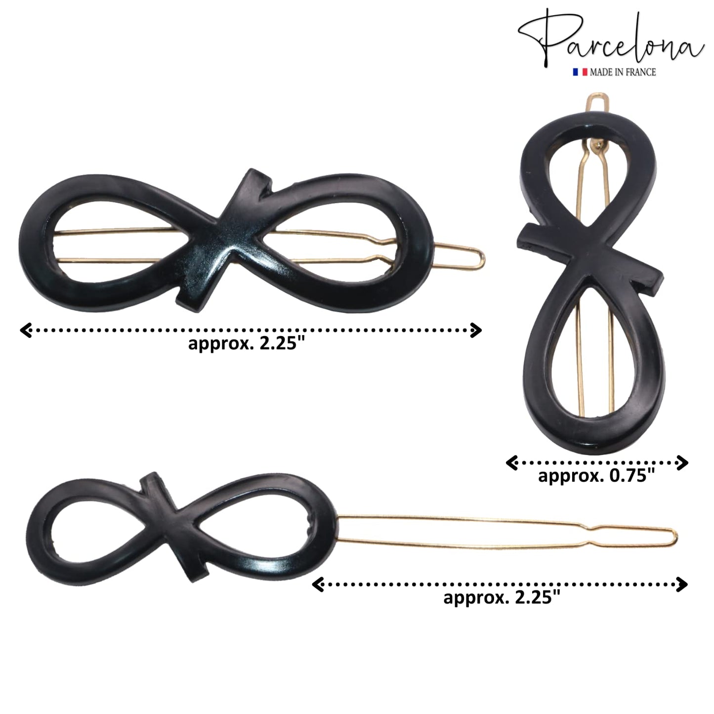 Parcelona -French Ribbon Knot Infinity 2 1/4" Small Celluloid Acetate Hair Clips with Closure Tige Boule Set of 2 Fashion Style Durable Non Slip Hair Accessories Pair