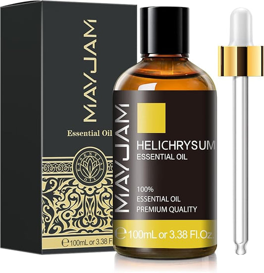 Helichrysum Essential Oil, MAYJAM Pure Essential Oils for Diffusers, 3.38FL.OZ/100ML Large Volume Helichrysum Oil with Premium Glass Dropper
