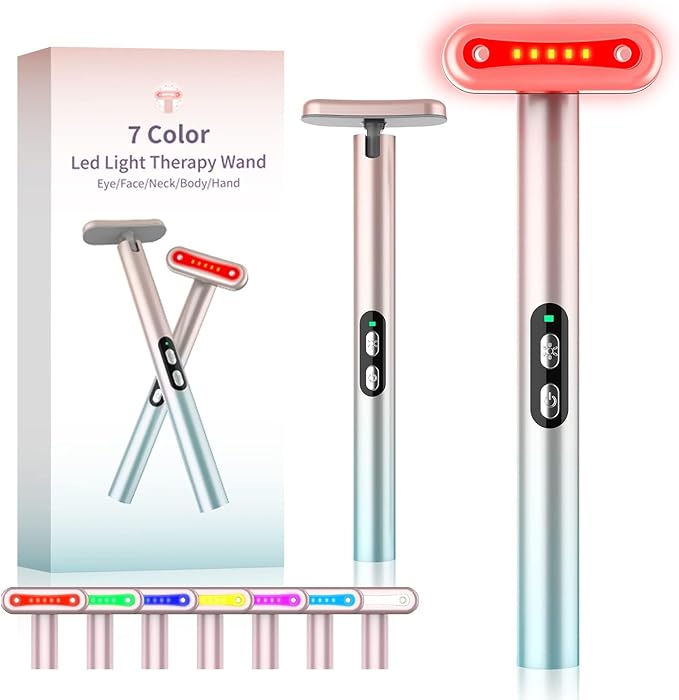 Red-Light-Therapy，Led Facial Light Therapy 7 Colors Eye Beauty Wand Face Massager Red for Skincare & Blue Rejuvenation Tool