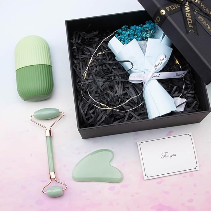 Ice Roller For Face ,Jade Roller & Gua Sha Facial Tool,Reusable Ice Stick Remove Dark Circle,Massager for Wrinkles & Eye Puffiness,Silicone Ice Mold for Face Beauty,Skin Care Gift Set for Women Men