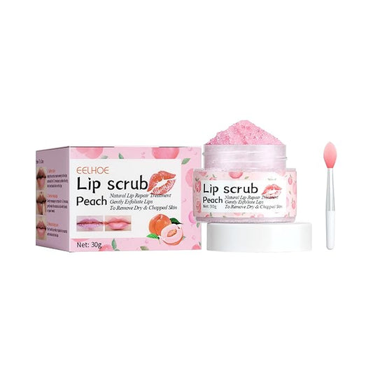 Lip Scrub, Lip Scrubs Exfoliator and Moisturizer with Lip Brush, Natural Gentle Lip Treatment, Peach Sugar Lip Scrub for Dry, Cracked and Dark Lips
