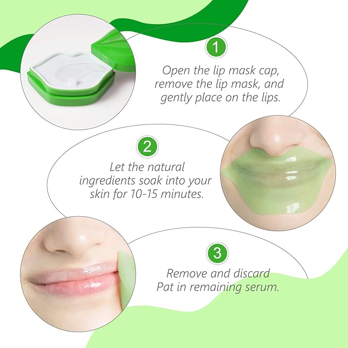 Charm Kiss 20Pcs Moisturizing Lip Mask, Lip Sleep Mask Reduces Lip Lines and Restores Moisture, Lip Mask Effectively Nourishes the Lip Skin, Gel Treatment Lip Masks Plumping Lips Mask Lip Care Products (Green)
