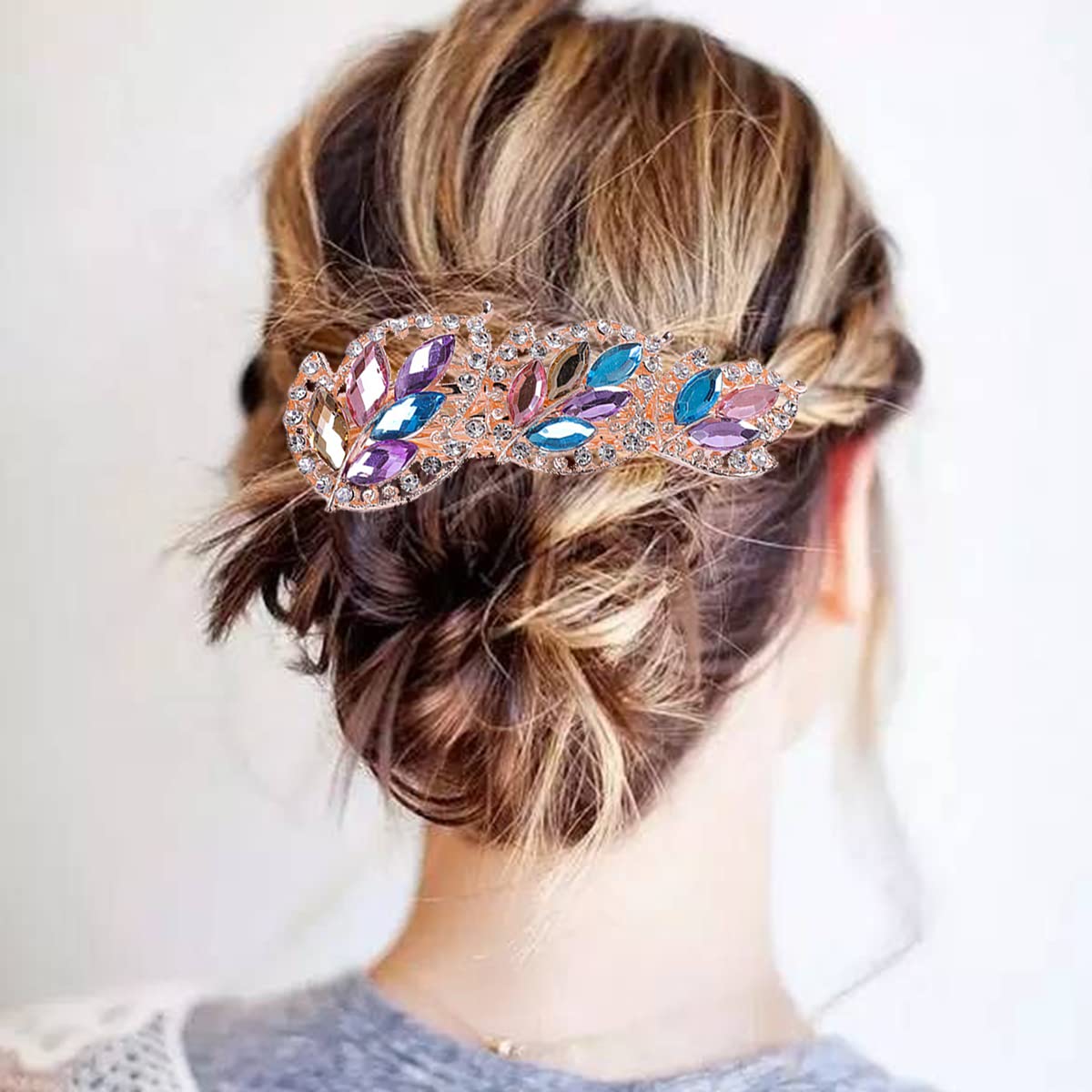Women Barrettes for Hair 3 Pieces Rhinestones Hair Clips Barettes Bridal Wedding Hair Accessory Hairpin 8cm, 2-tl Multicolor