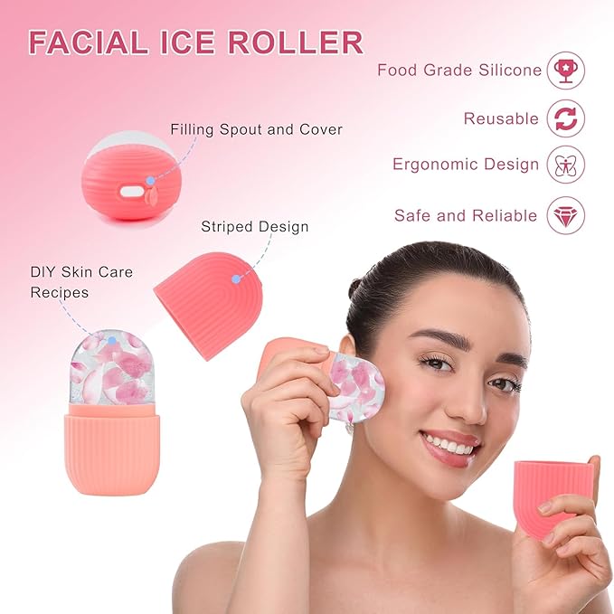 Ice Facial Roller Ice Massage Cup for Face Eye Cold Massage (Pink)