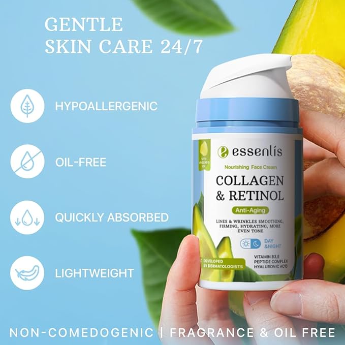 Face Moisturizer Collagen Cream, Anti Aging Face Cream with Retinol Hyaluronic Acid Vitamin B, Day & Night Anti-Wrinkle Moisturizing Cream for Women & Men, 1.7 Fl Oz