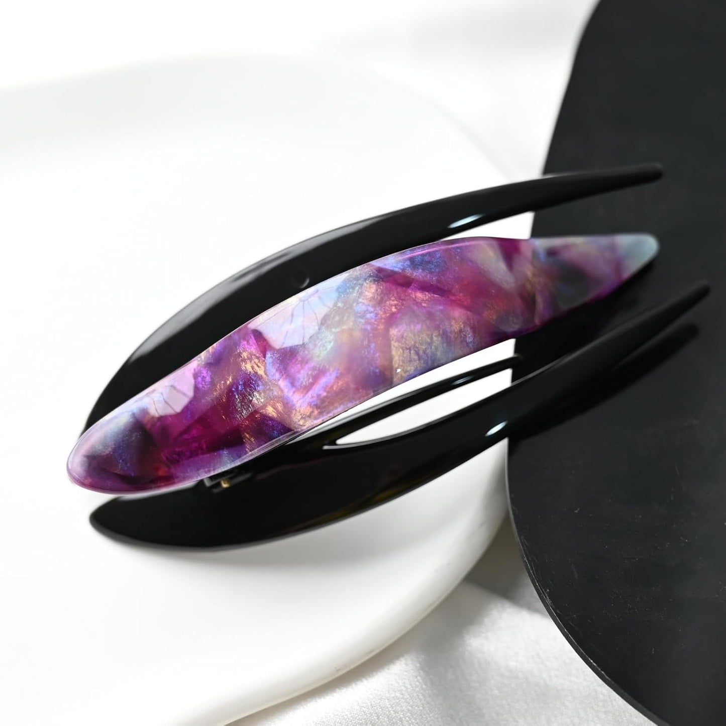 Handmade Celluloid French Design Tortoise Shell Barrettes Side-slide Opening Duck Luxury Fashion Accessories Hair Clip Claw for Women (aespa pink)