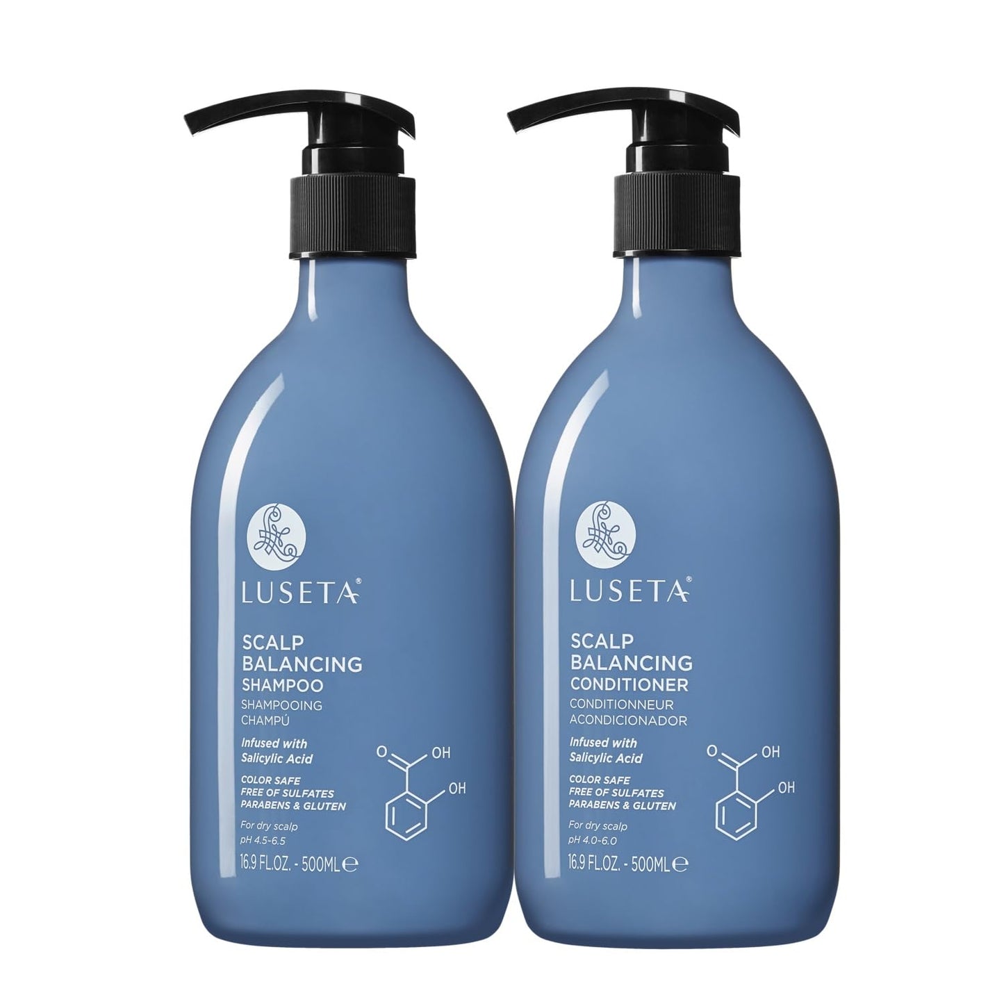 Luseta Salicylic Acid Shampoo and Conditioner Set for Men and Women, Scalp-Balancing, Reducing Build-up, Flake Control Shampoo for Men, Clarifying Shampoo for Refreshing, pH-Balanced, 2 x 16.9 Fl Oz