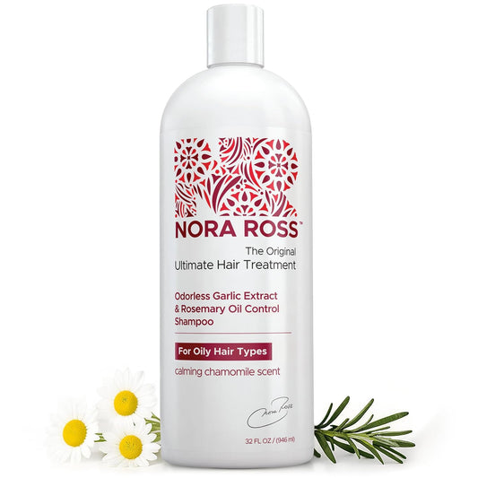 Nora Ross Garlic Extract Oil Control Clarifying Shampoo with Rosemary – Strengthening Shampoo for Women and Men – Deep Cleansing Vegan Formula for Build Up and Greasy Scalp with Fresh Chamomile – 32oz