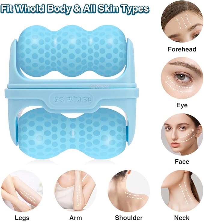 Ice Roller for Face and Eye Mini Portable Cool Facial Roller Personal Skin Care Tools with 2 in 1 Roller and Carry Case to Reduce Puffiness and Relief Migraine, Pain. Women Mother Gift (Blue)