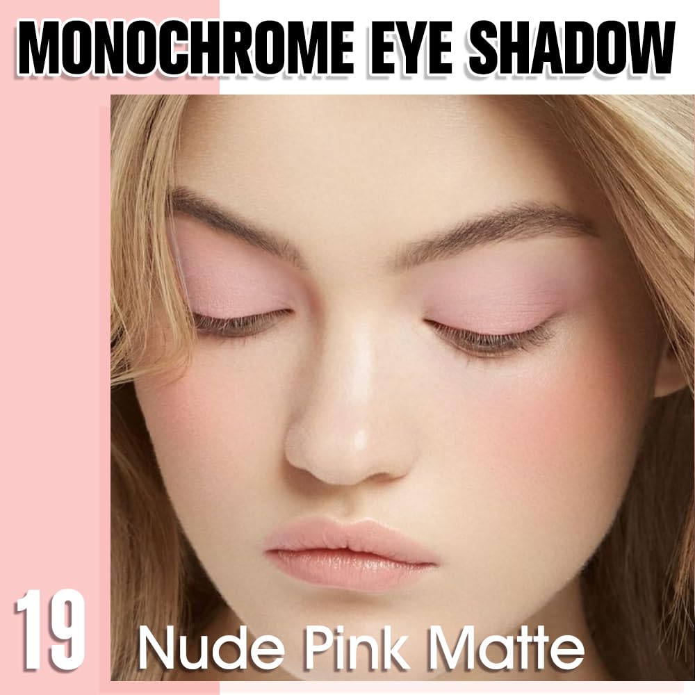 Nude Pink Matte Single Eyeshadow, Lightweight Blendable Mini Eye Shadow for Older Women, Monochrome Eyeshadow Palette Makeup Pigmented Waterproof, Vegan & Cruelty-Free, 19