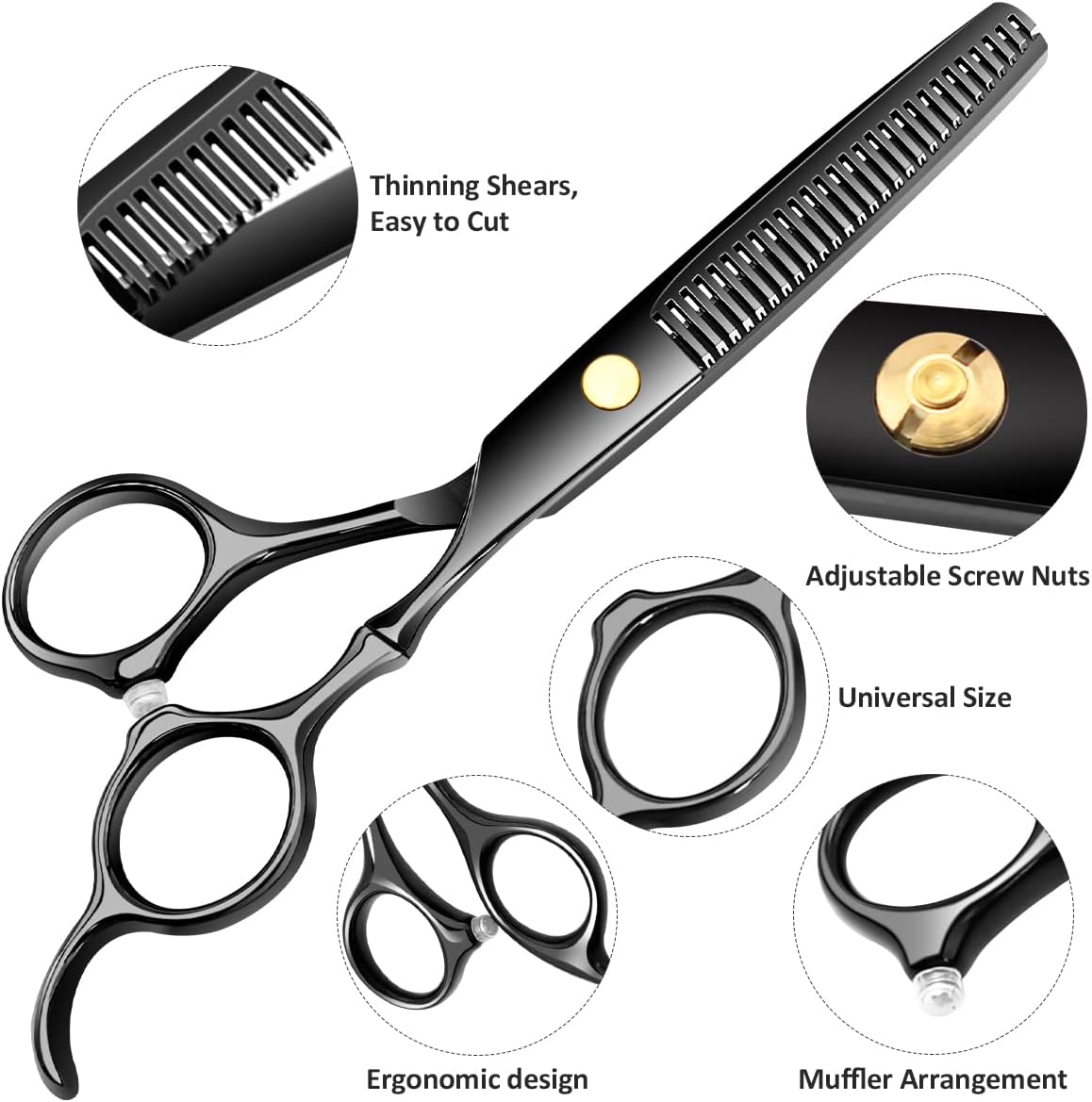 Professional Hair Cutting Scissors Sets Stainless Steel Barber Hairdressing Scissors Multifunctional Salon Thinning Scissors Straight Shears Tools Gifts for Mom Dad and Friends (Black)