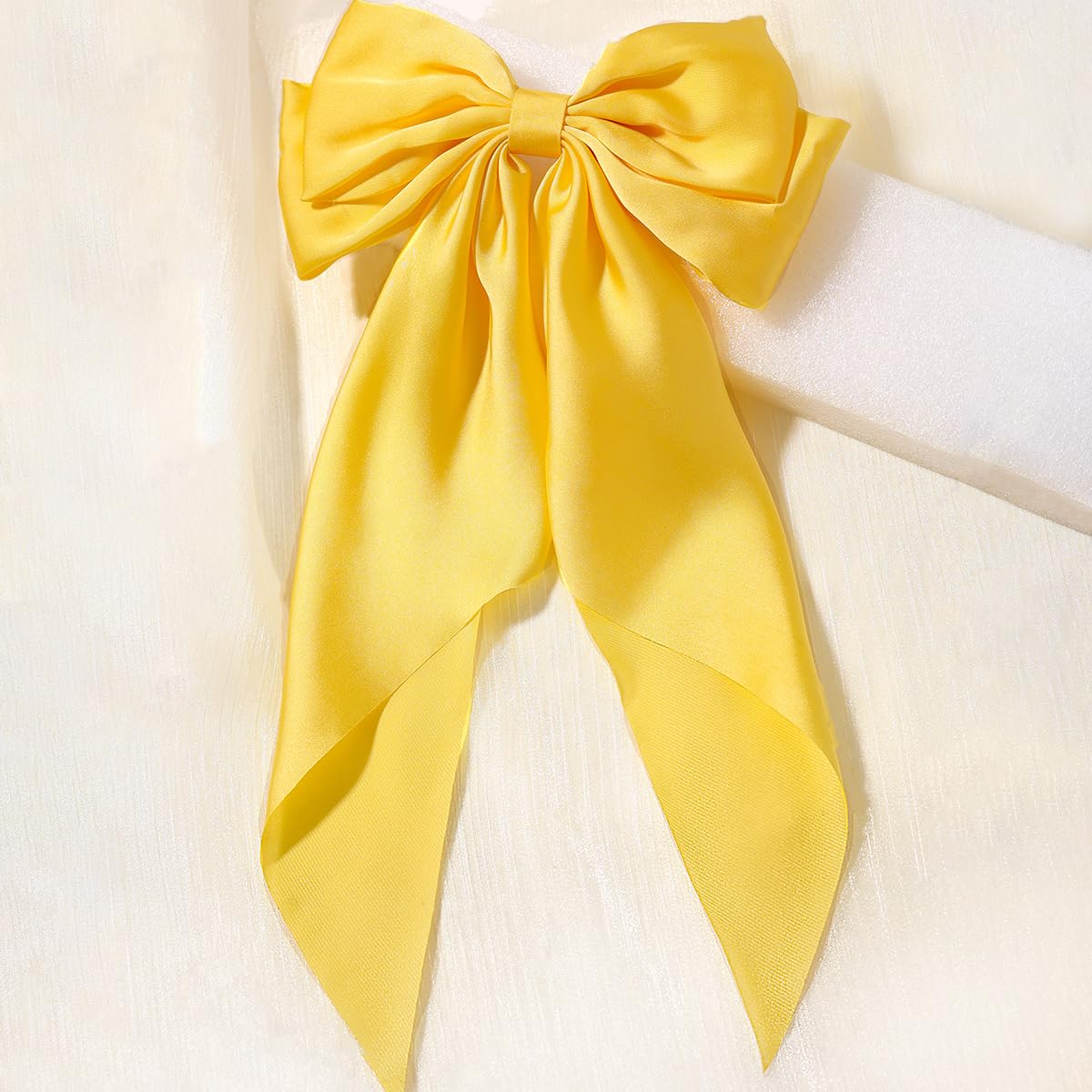 SUSULU Hair Bows for Women,Yellow Bow Hair Clips for Girl Hair Bows Barrette Metal Clips Long Ribbon Hairpin Party Bows for Hair Ponytail Hair Styling Accessories 2pack