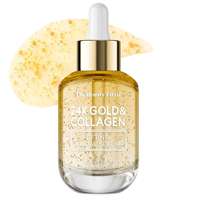 Collagen Serum For Face with 24k Gold - Dermatologist Tested - Anti Aging, Ultra Hydrating, Fine Lines & Wrinkle Treatment - Clean Beauty Korean Skin Care for All Skin Types - 1.69oz