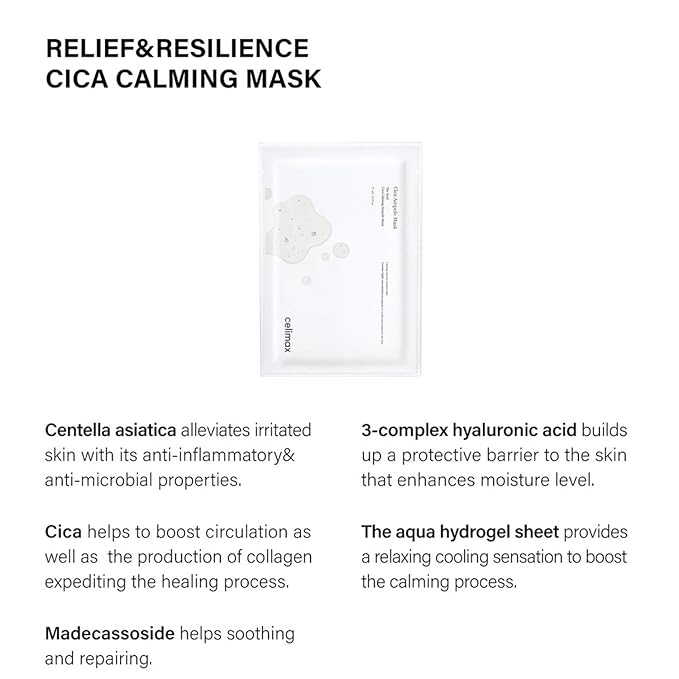 celimax The Real Cica Calming Ampoule Mask | with Centella Asiatica & Madecassoside, Korean Face Sheet Mask for Skincare, Hydrating, Wrinkle & Fine Lines, 27ml (5EA)