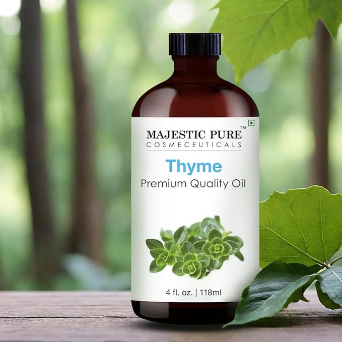 MAJESTIC PURE Thyme Essential Oil | 100% Pure and Natural Thyme Oil | Premium Grade Essential Oils for Hair Care, Home Diffusers, Skin, Aromatherapy, Massage and Humidifiers | 4 Fl Oz