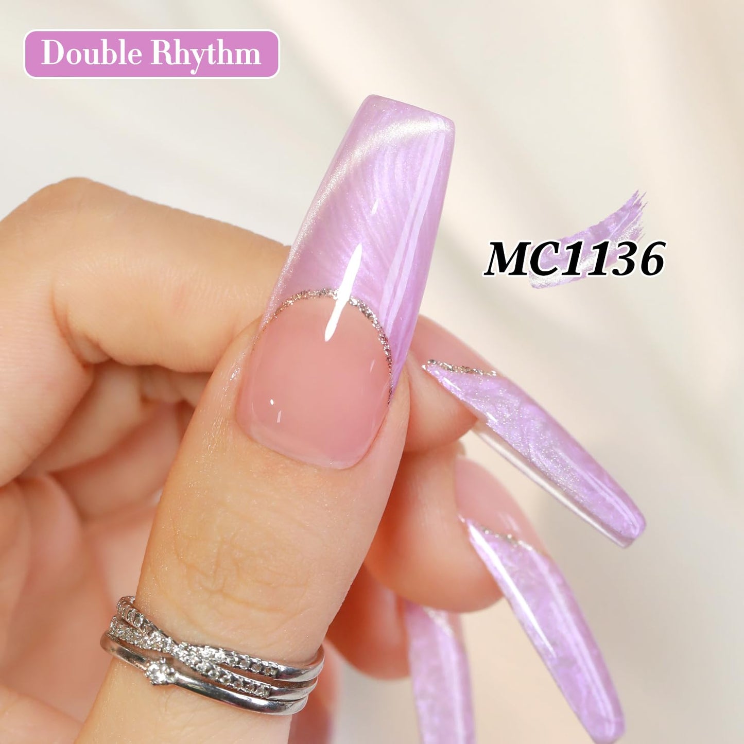 Double Rhythm 15ML Ice Glass Cat Eye Gel Polish with Magnet Holographic Glitter Shimmer Translucent Sheer Color Salon Soak Off Magnetic Nail at Home (Mermaid Purple-MC1136)