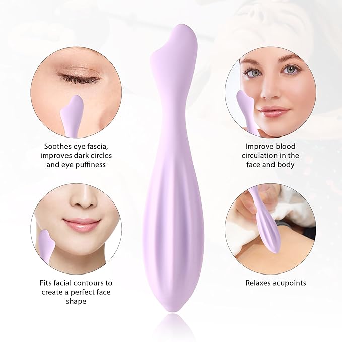 2pcs Face Massage Rollers, 6.99x1.1x0.43in Silicone Facial Rollers Reliable Face Massager Tool Face Skin Care Face Guasha Stick Body Gua Sha Relax for Women(Purple)