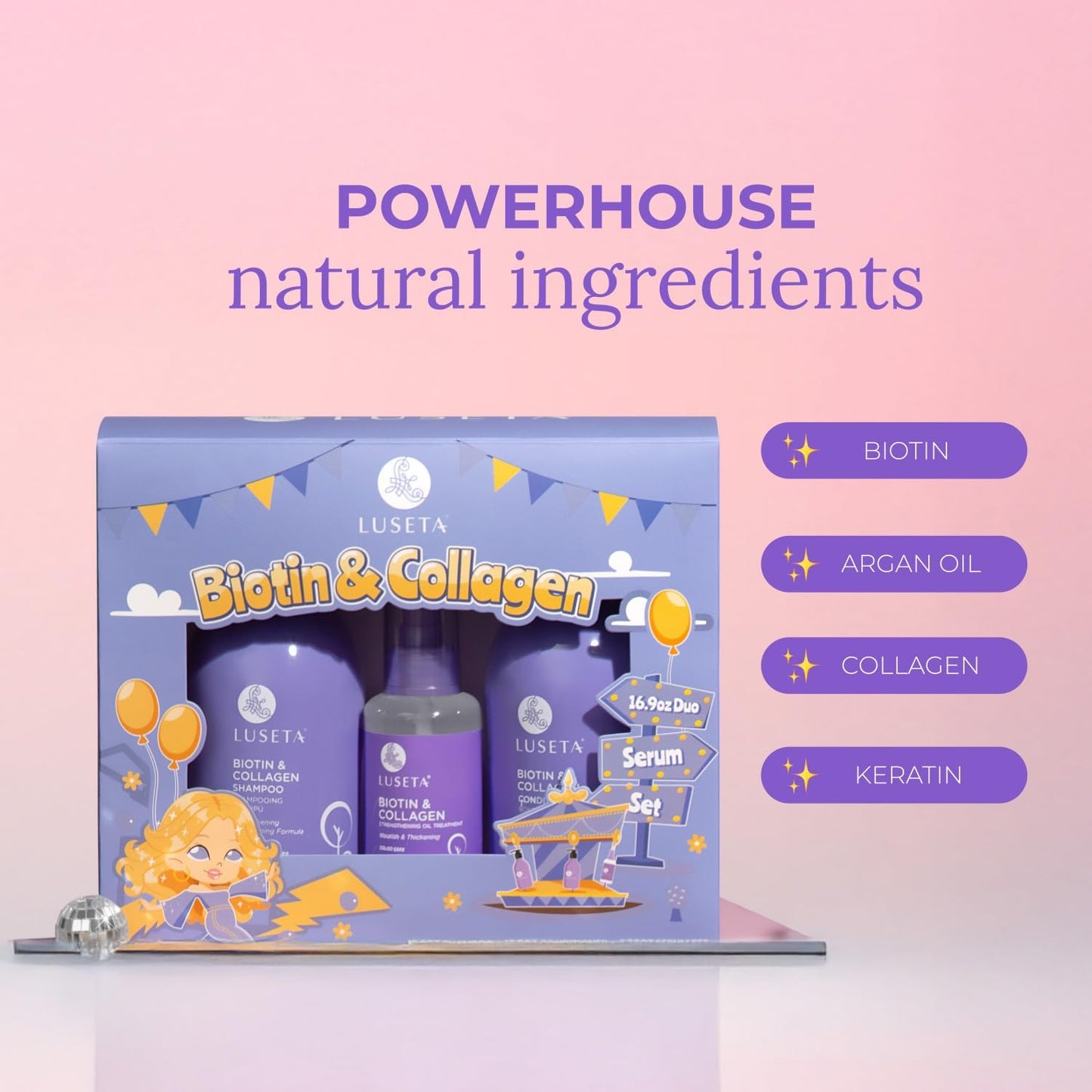 Luseta Biotin Trio Hair Care Set Moisturizing Shampoo and Conditioner Set and Hair Serum hickening Shampoo for Thinning Damaged Dry Hair