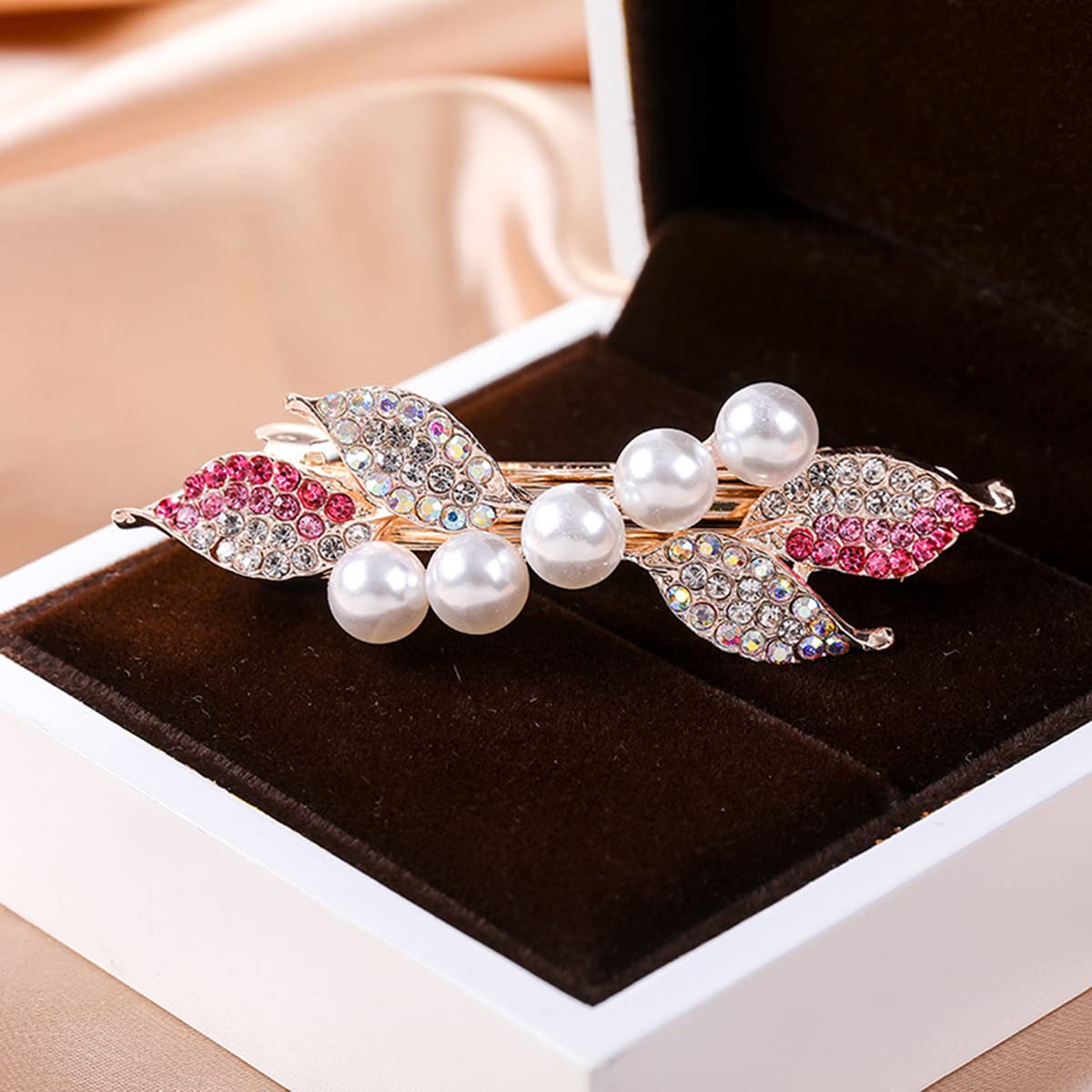 3 Pcs Braided Hair Clips for Women French Barrettes Hair Accessories Decorative Hair Clip for Wedding Party Banquet 8cm, 2-Rose Multicolor A