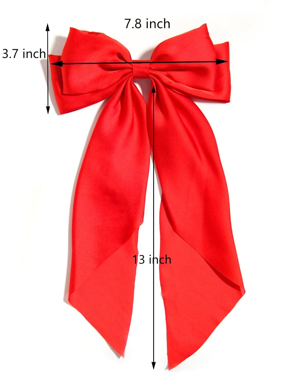 SUSULU Large Hair Bow Clips for Women Red Hair Bow White Hair Bow Slides for Girls Satin Hair Barrettes with Long Ribbon Tail,Wedding Birthday Women Hair Accessories Pack of 2