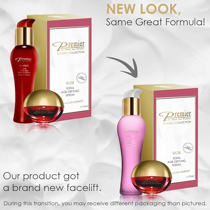 Premier Dead Sea Classic BIOX SERUM and BIOX EYE CREAM Total Age Treatment, Anti-Age, anti-wrinkle, anti-expression marks age defying Complex, soft, gentle, non-tacky 1.7 FL oz. + .34 FL oz.