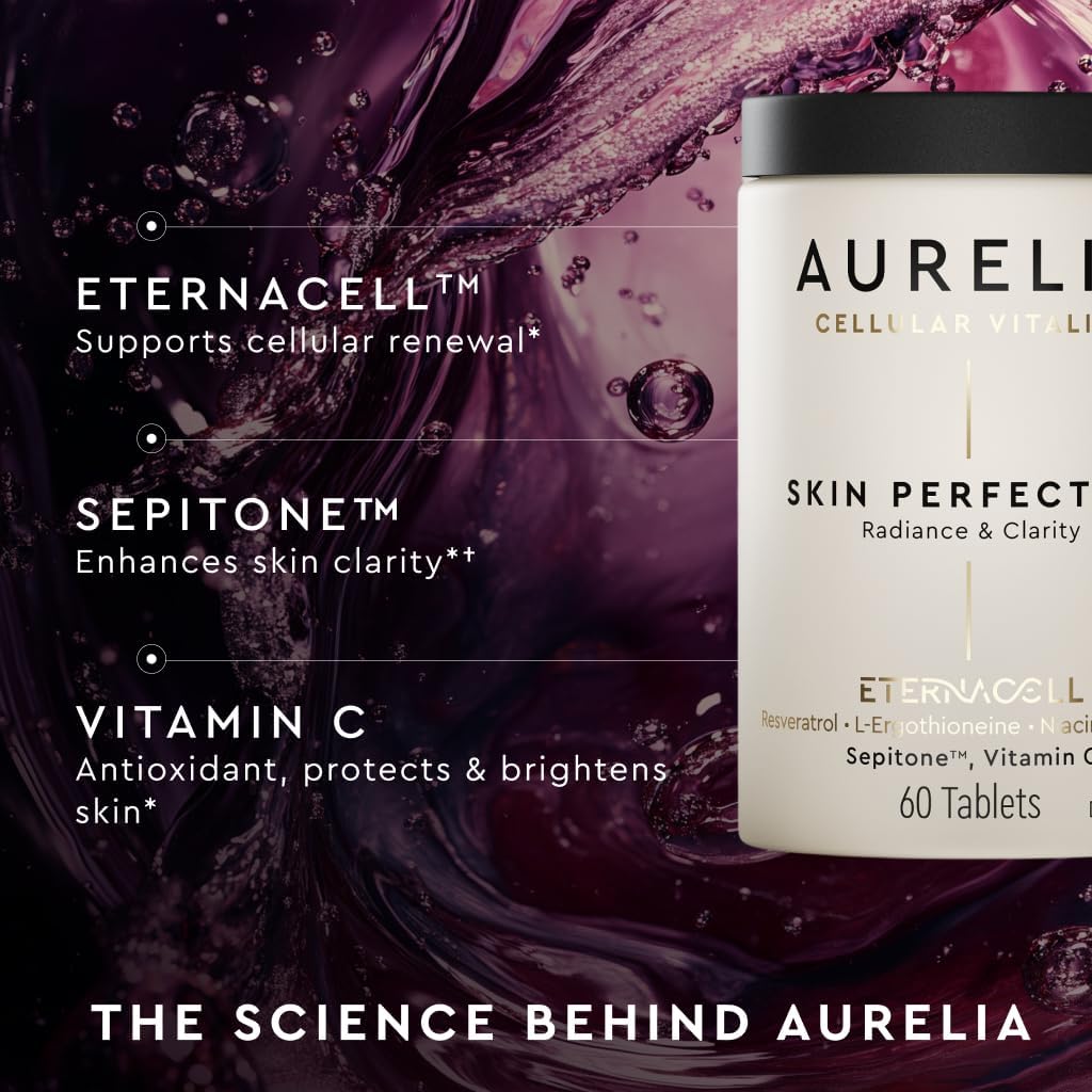 AURELIA Skin Perfection | Advanced Cellular Anti-Aging Supplement | Enhance Skin Clarity, & Tone | with Zinc, Resveratrol, Niacinamide, Ergothioneine, & Vitamin C
