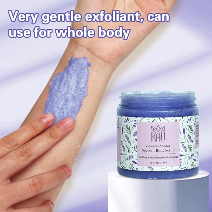 KAV Salt Body Scrub - Natural Exfoliating Salt Scrub for Body and Face, Helps with Moisturizing Skin, Dead Cell Removal, Rejuvenation and Relaxation, 4 Scents (Lavender)