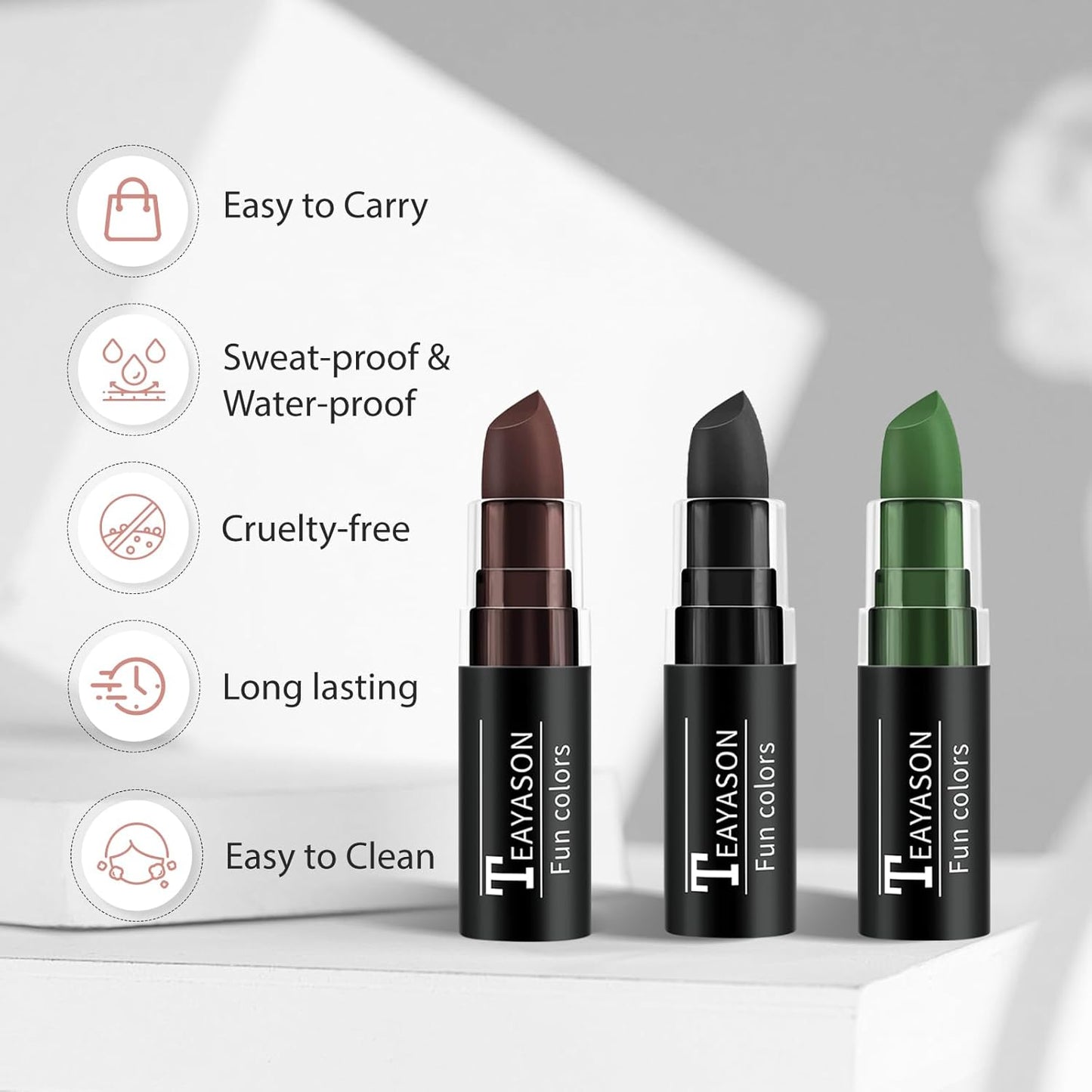 Black Brown Green Face Paint Halloween Makeup Kit, Matte Lipstick Set Football Baseball Eye Black Stick, Body Paint Face Makeup for Halloween Witch Deer Werewolf Face Camo Hunting