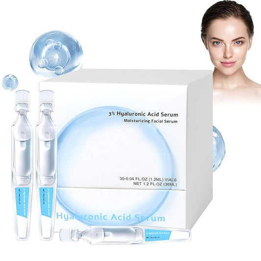 Hyaluronic Acid Tubes, 30pcs 3% Hyaluronic Acid Serum Ultra-Hydrating Vials, 3% Hyaluronic Acid Serum for Face,Single-Use Hyaluronic Acid Tubes Vials, Nature Perfection Hyaluronic Acid