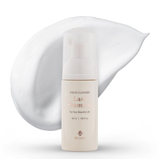 BL Lashes Eyelash Shampoo+ Brush, Eyelid Foaming Cleanser for Natural and Extension Lashes, Gentle Lash Bath and Makeup Remover for Salon and Home (50ml)