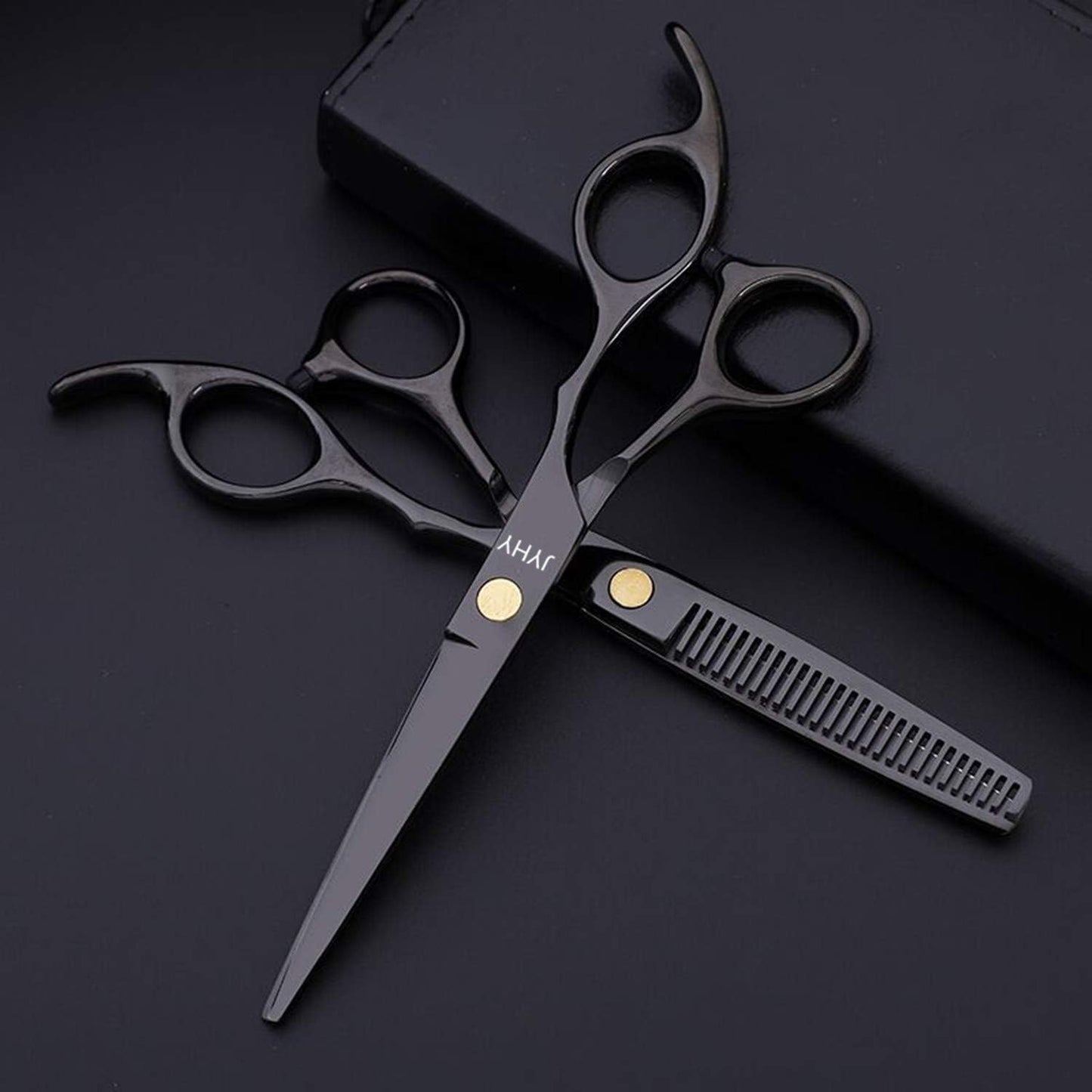 Professional Hair Cutting Scissors Shears Barber Thinning Set Kit- Family Hair Cutting,Barber Hair Cutting Tool Thinning texturizing (Black 6")
