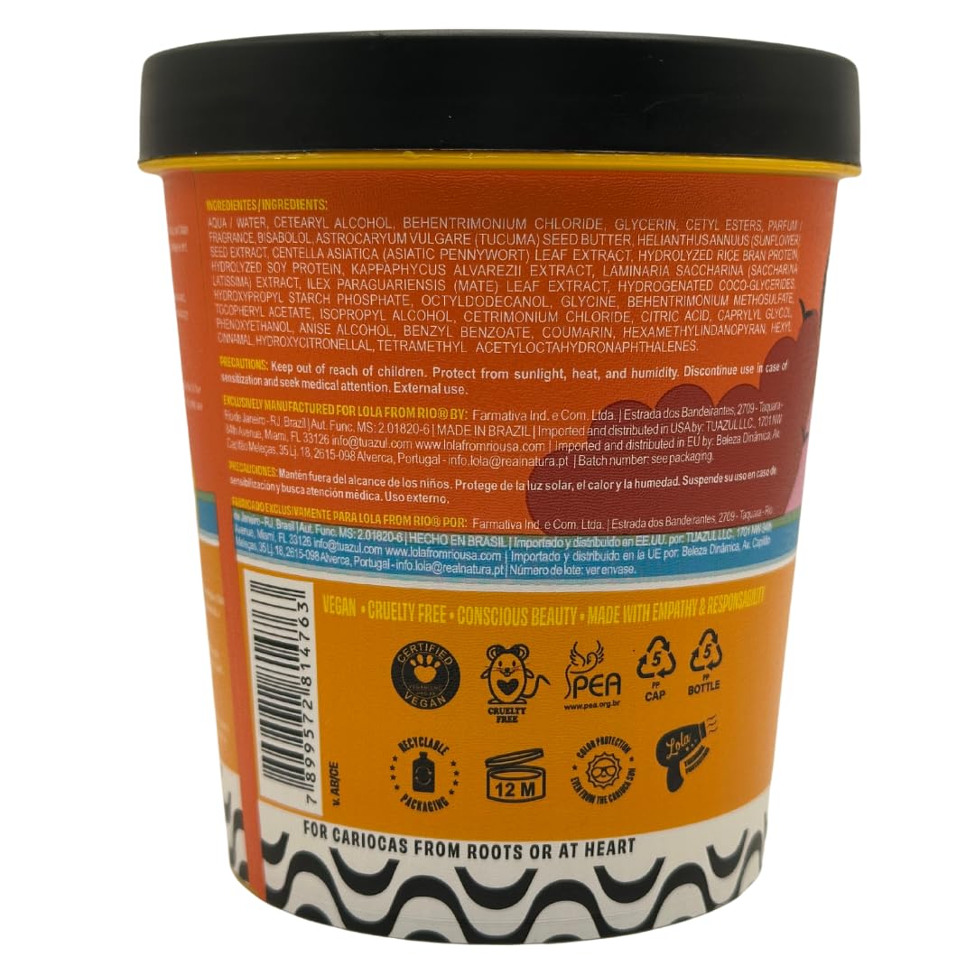 Lola From Rio - Ela E Carioca - Deeply Nourishing Hair Mask For All Types Of Damaged Hair, Restores Softness, Shine, Protection from UV Rays, Hard Waters, and Post Exercise Sweat 15.87 Fl Oz