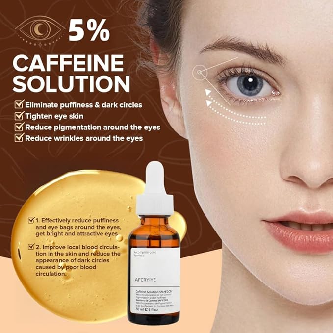 New Caffeine Solution 5%+ EGCG, Facial Caffeine Eye Serum, Moisturizing Eye Solution, Can Reduce Dark Circles And Puffiness.Caffeine Under Eye Serum,30（ML）